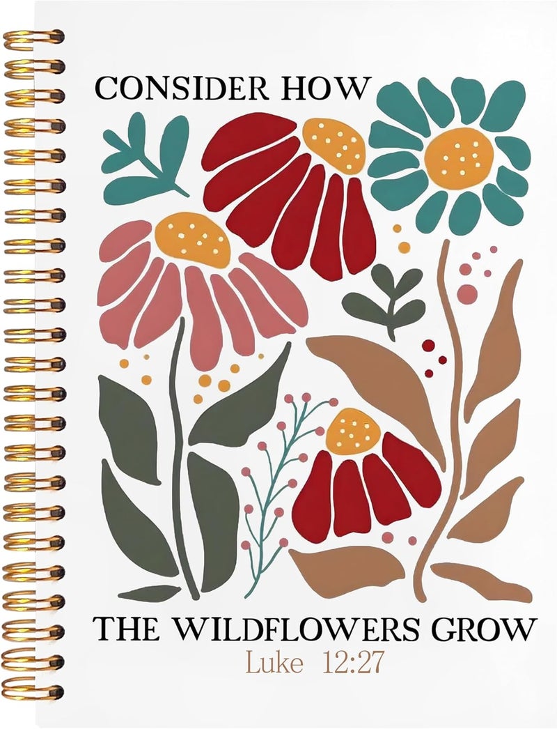 BearCake Boho Floral Christian Notebook Journal, Inspirational Christian Gifts for Women, Luck 12:27 Bible Religious Journal for Women, Flower Scripture Hardcover Spiral Notebook 5.5x8.3 - Image 1
